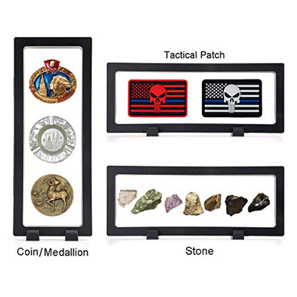 Skelang 3 Pcs 3D Floating Display Case, Black Display Stand Holder 9"×3.54"×0.75"(L×W×H Suspension Frame for AA Medallion, Antique Challenge Coins, Chip, Jewelry, Pin - size: 9"×3.54"×0.75"
