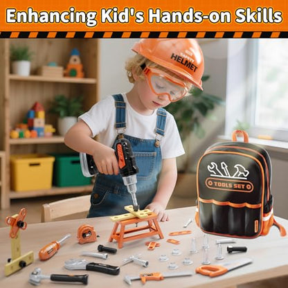 KidBloom Kids Tool Set, 50 Pcs Construction Toys, Toys for 3 Year Old Boys - color: Orange