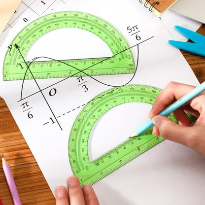 EBOOT 2 Pack Plastic Protractor 180 Degree Math Protractors 6 Inch,Green - color: Green