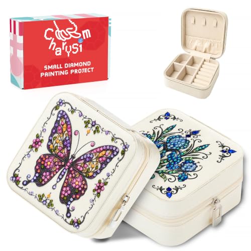 2 PC Diamond Art Jewelry Boxes Craft Kits for Women Adult Bedazzling Kit - color: Purple and Blue