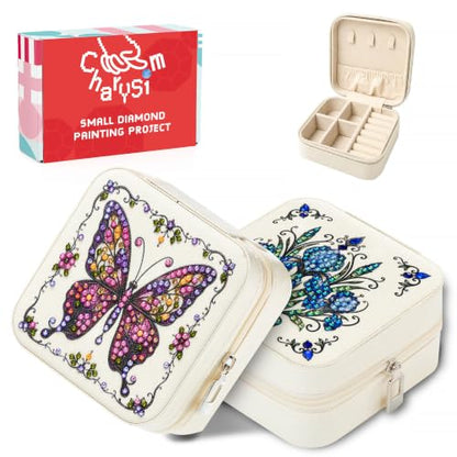 2 PC Diamond Art Jewelry Boxes Craft Kits for Women Adult Bedazzling Kit - color: Purple and Blue