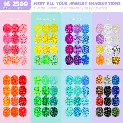 Gionlion 96 Colors 3550 Pcs Pony Beads Bracelet Making Kit, 5 Boxes Friendship Bracelet Kit with Letter Beads 6x9mm Rainbow Bead for Bracelets Jewelry Keychain Making Kit, Mothers Day Gifts Gifts - color: 96 Colors 3550PCS