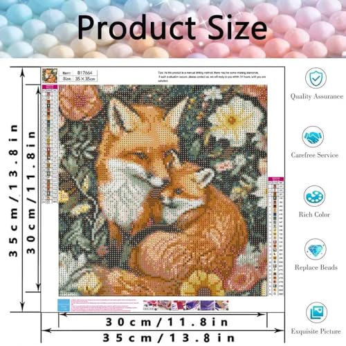 Diamond Art Kits for Adults - Fox Flower Diamond Painting Kits 14X14 inch - color: Fox Flower