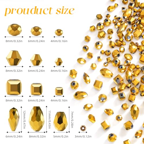 1500 Pcs Crystal Glass Beads for Jewelry Making – 12 Styles Bicone, Rondelle, Cube, Teardrop & 3mm Spacer Beads, DIY Bracelet Necklace Earring Craft Kit Random Colors(Coffee Gold) - color: Coffee Gold