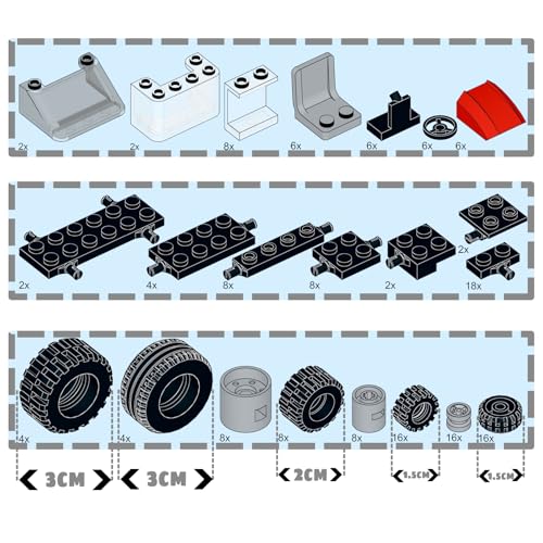 160PCS Wheels and Axles Sets Car Parts Building Kit with Tires, Windshield, Chassis & Steering Wheel Compatible with Major Brands - Educational Toys for Kids