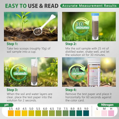 Upgrade pH and Nitrogen Soil pH Tester, 100 Test Strips