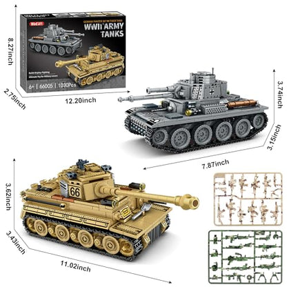 WINGIFT 1030 Piece WW2 Army Tanks Toy Building Sets,Create a German Panzer 38T and a German Tiger Tank Toys,Adult Collectible Model Tanks Sets to Build,Christmas Birthday Gifts for Boys,Teens,Adults