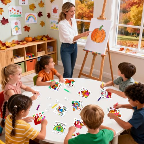 Fall Thanksgiving Crafts for Kids, Autumn Activity Art DIY Kit Blank Puzzle - color: Fall Thanksgiving Turkey Colorful