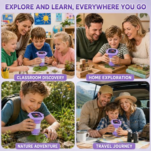 Kids Microscope, 4K 1000X, 2.4" Screen, STEM Toy Ages 4-8, Violet - color: Lavendel