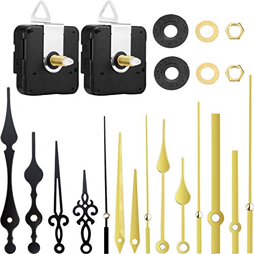 Mudder 2 Pcs Clock Replacement Mechanism 5 Pairs Hands, Gold and Black - color: Gold and Black