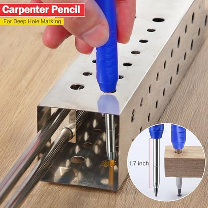 Hiboom Mechanical Carpenter Pencil with 7 Leads, Deep Hole Marker, Blue - color: Blue