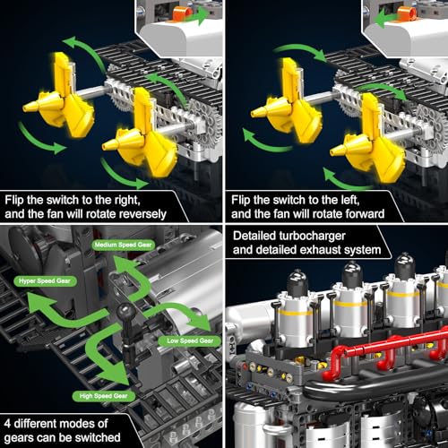 Mould King 10209 Aircraft Carrier Engine Building Sets, Intelligent Chip Drive Engine Model Kit that Runs, Build Your Own STEM Model Engine, Gift for Age 14+/Adult Collections Enthusiasts (3222+ PCS) - style: MK-10209 engine