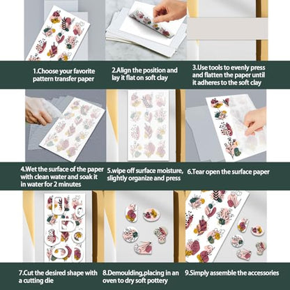 OLYCRAFT 24Pcs Snowflake Transfer Paper 4 Styles Winter Transfers Paper for Polymer Clay Transfers Sheets Snow Clay Transfer Papers Small Ceramic Decals for Earrings Jewelry Making - style: Snowflake