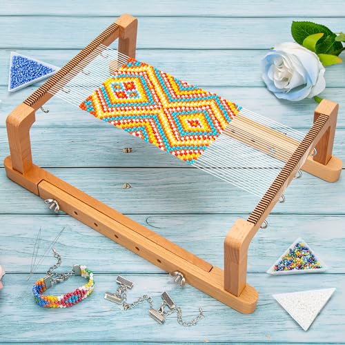 PP OPOUNT Adjustable Bead Loom Kit, Wood Loom Beading Supplies with Detailed Instructions, Practical Jewelry Making Accessories, Beading Loom Kits for Adults Jewelry Making Bracelets Belts - size: 512 PCS