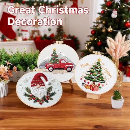 TPZBWG Christmas Embroidery Kit, 4 Pack Cross Stitch Kits,DIY Embroidery Starter Kit for Adults & Beginners, DIY Needlepoint Kit with Embroidery Hoop Thread Needle for Craft Lover Birthday Gifts 1 - color: Christmas-4 Set1