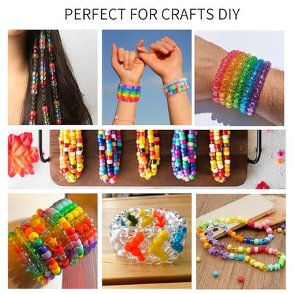 1000+pcs Glitter Pony Beads Bulk, Acrylic 9mm Large Plastic Bead for Bracelets Big Hole Hair Braids Crafts DIY Projects - color: Glitter