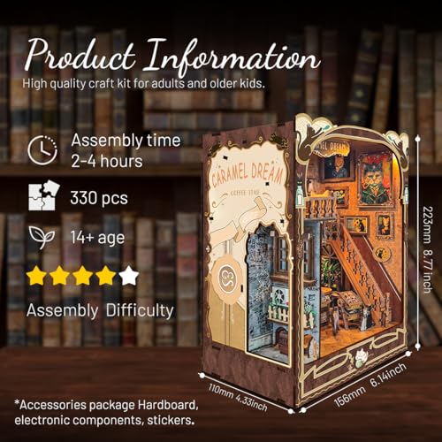 Cat Book Nook Miniature House Kit with Dust Cover Bookshelf Decor - color: Caramel Dreams