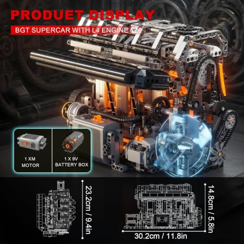 Sosuy L4 Car Engine Model Kit Mini Motor Building Blocks Sets that can Runs - color: L4 Engine
