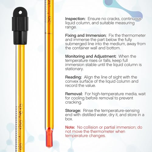 32 Pcs General Purpose Lab Thermometer, Glass, Total Immersion