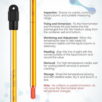 32 Pcs General Purpose Lab Thermometer, Glass, Total Immersion