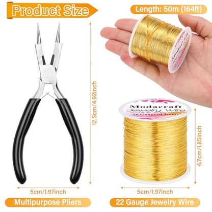 ModaCraft 26 Gauge Ultra-FINE Jewelry Wire Gold (328ft/100m) + 4-in-1 Ergonomic Pliers Set | Tarnish Resistant Copper Craft Wire for Wire Wrapping, Beading & Micro Jewelry Making | DIY Supplies Kit - color: Gold, size: 26 Gauge