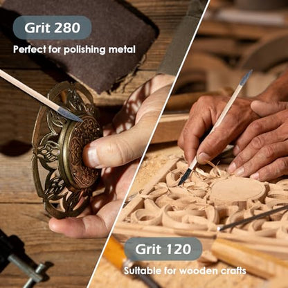 Sanding Sticks 30 Pcs, Double-Ended Sanding Tools for Wood & Plastic Models, 120/280 Grit, 5.4 x 0.2 Inch - Fine Detailing in Tight Spaces with Matchstick Design
