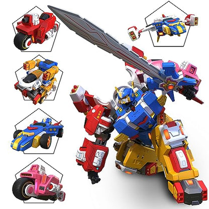 5-in-1 Transforming Vehicles Playset Include Motorcycles, Planes, Go-Karts -STEM Stacking Car Kit, Robot Transformation, Birthday Gift for Toddler Kids 7 Years Old Boys Girls - size: 10IN
