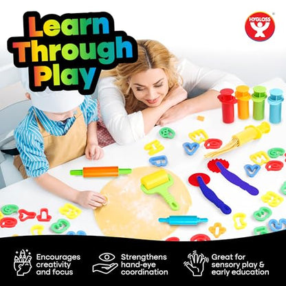 Hygloss 46 Pcs Dough Tools Set – Dough Extruders + Numbers & Alphabet Cutters Set – Educational Modeling Clay Tools – Preschool Toys & Toddler Activities – Arts & Crafts for Kids Ages 3-5 - color: Extruders + ABCs Numbers (46 pcs.)