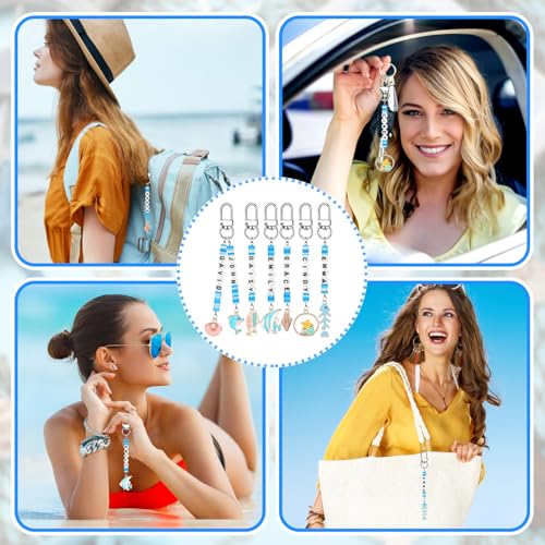 Tondiamo 2823 Pcs Ocean Keychain Making Kit Seashell Bag Charm Beach DIY Craft Sea Themed Key Ring Starfish Mermaid Charms Letters Beads String for Gift Jewelry Key Ring Backpack Accessories - style: Marine