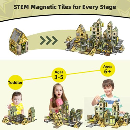GobiDex 100PCS Magnetic Tiles Building Set, STEM Army Toys for Boys 3+ - color: 100pcs Army