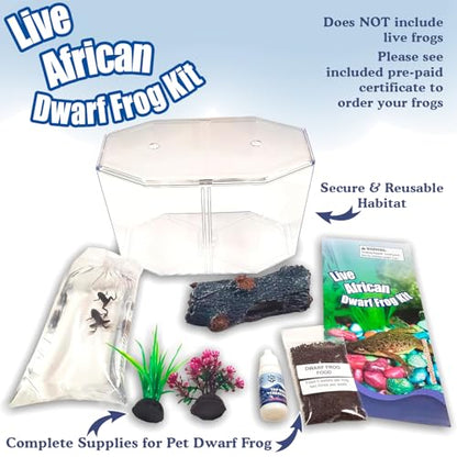African Dwarf Frog Kit with Certificate for 2 Live Frogs, Book, Tank Bundle