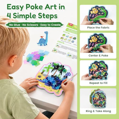 JoyCat Dinosaur Poke Art Kit for Kids, Reusable EVA Boards, Easy to Carry - color: Dinosaur World