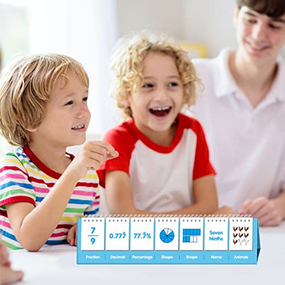 Fraction Flip Chart, 161 Double Sided Cards Freestanding Flip Chat with Fraction/Decimal/Percentage/Shape/Name/Animals, All Fractions from 1-10, Educational Math Learning Tool for School Supplies - style: Fraction