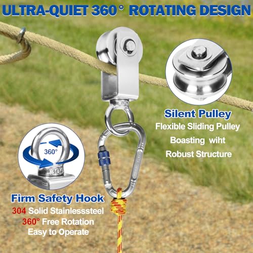 Cable Pulley Wheel Stainless Steel, 4 Pack M34 Single Pulley Snatch Block, Heavy Duty Lifting Crane Swivel Hook, Bearing Inside Rope Pulleys for Lifting System Gym Equipment Clothesline, 551 lbs Load - size: M34 - 4 Pack