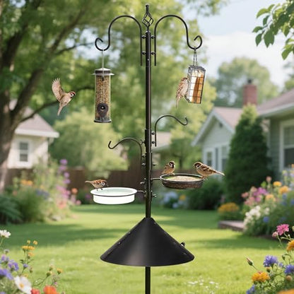 ERYTLLY Bird Feeders Bird Feeding Station Kit Bird Feeding Pole Wild Bird Feeder Hanging Kit with Squirrel Guard Baffle Suet Cage Tube Bird Feeder Planter Hanger Multi Feeder for Attracting Wild Birds - size: 91 Inch with squirrel baffle