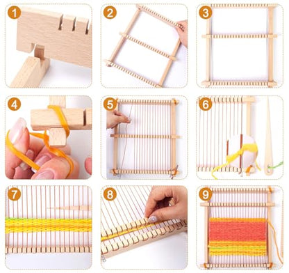 Weaving Loom for Kids,12 Colors Yarn 9.45"x11" Large Metal Bar Weaving Kit - color: Colorful
