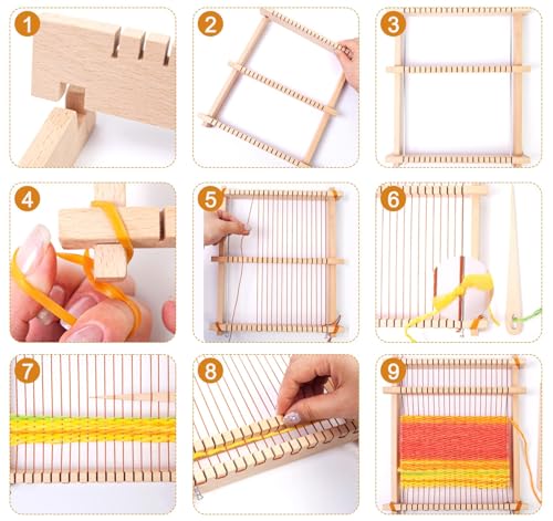 Weaving Loom for Kids,12 Colors Yarn 9.45"x11" Large Metal Bar Weaving Loom - color: Colorful