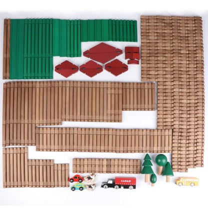 Wondertoys 456Pcs Big Villa Wooden Log Set Real Wood Logs Classic Building Log Ages 3+ Best Retro Building Gift Set Creative Construction Engineering Educational Gifts - style: 456PCS Luxury Villas
