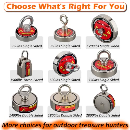 MUTUACTOR Powerful Fishing Magnet,Φ1.89” Neodymium Rare Earth Magnet Heavy Duty,350lbs Strong Pulling Force Round Magnets with Eyebolt Hooks for Salvage,Recovery and Retrieval - style: 350lb Magnet with Rope--Φ 1.89"