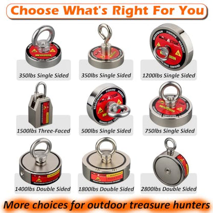 MUTUACTOR Powerful Fishing Magnet,Φ1.89” Neodymium Rare Earth Magnet Heavy Duty,350lbs Strong Pulling Force Round Magnets with Eyebolt Hooks for Salvage,Recovery and Retrieval - style: 350lb Magnet with Rope--Φ 1.89"