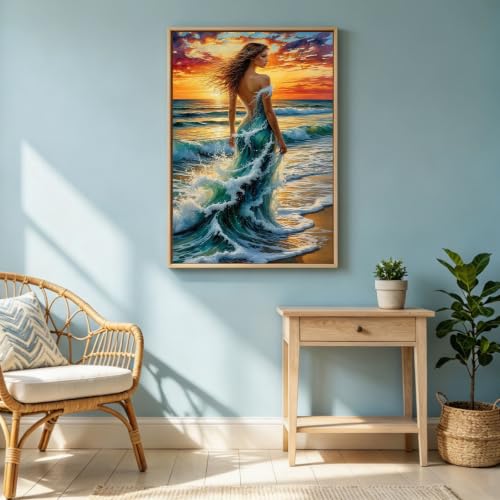 5D Ocean Wave Woman Diamond Art kits for Adults Beginners 12x16inch - color: KM1073-1