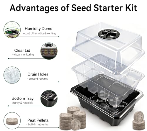 Seed Starter Tray with Peat Pellets, Black Starting Seeds Kit for Plants - size: 8 Set-black