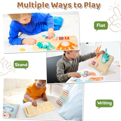 Montessori Math Learning Toys for Toddlers 3-5, Double-Sided Finger Counting & Number Tracing Board, Preschool Educational Wood Number Blocks Toys for Kids 2-4, Math Manipulates, Girl Boy Gift 5-7