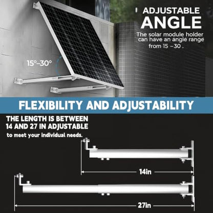 Adjustable Solar Panel Tilt Mount Brackets, Aluminum Alloy Solar Panel Mounting Kit for 50W-400W Panels, Heavy Duty Solar Panel Stand for Roof, RV, Boat, and Off-Grid Ground Mount (1, Silver)