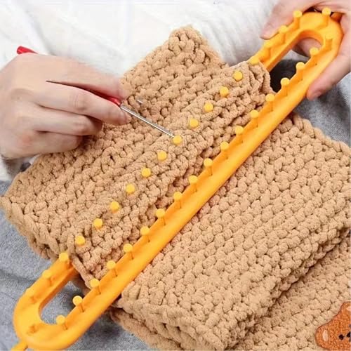 Rectangle Knitting Looms，Plastic Weaving Looms Set，Weaving Loom，Scarf Hats Making Tools，DIY Crocheting Handmade Craft Kit with a Crochet Hook and Needle for Knitting Lovers，36 cm (Yellow) - size: Rectangle,36cm,Sparse Pegs
