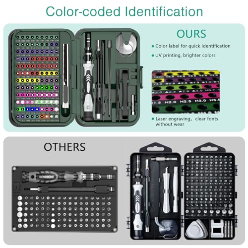 ORIA Precision Screwdriver Set, 108 Bits, Flexible Shaft, Extension Rod - color: Green, size: 132 IN 1