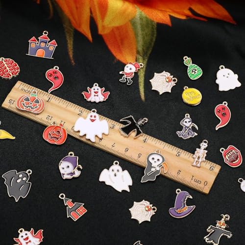 SANNIX 110Pcs 55 Pairs Halloween Charms Bulk Gold Enamel Jewelry Pendants - style: Halloween Charms-55 Pairs