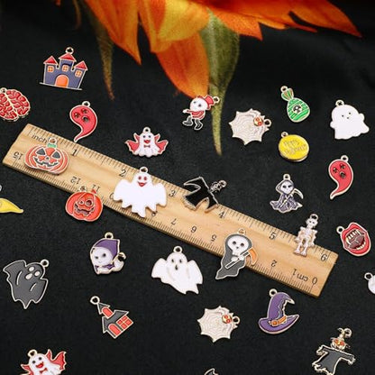 SANNIX 110Pcs 55 Pairs Halloween Charms Bulk Gold Enamel Jewelry Pendants - style: Halloween Charms-55 Pairs