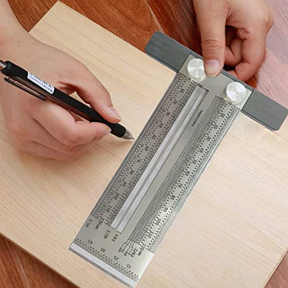 Ultra Precise Marking T-Ruler Stainless Steel Marking Rulers, T Square Hole, Stainless Steel Woodworking Scribing, Positioning, Scribbling Measuring Device for Carpenter(400 mm/16inch) - style: 400mm