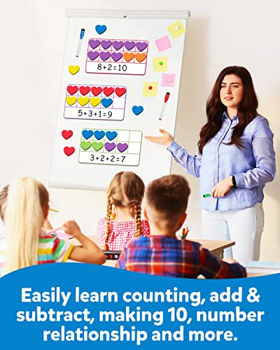 Coogam Magnetic Ten Frame Set, Math Manipulative Games for Kids with 6 Ten Frames 60 Magnetic Math Counters, Montessori Educational Toy Gift for Preschool Kindergarten 3 4 5 Year Old Toddlers - style: love shape